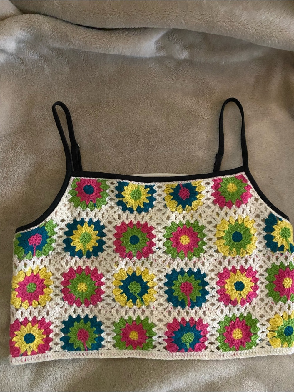wild fable Crochet Floral Square Crop Top in White, Pink, Yellow, Green, Blue